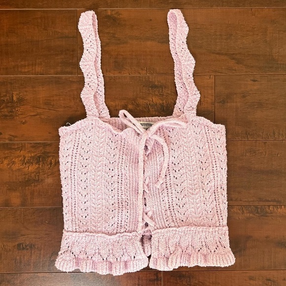 URBAN OUTFITTERS Carmella Ruffle Knit Tank Top Lavender Tie Front Size Small - Picture 4 of 13